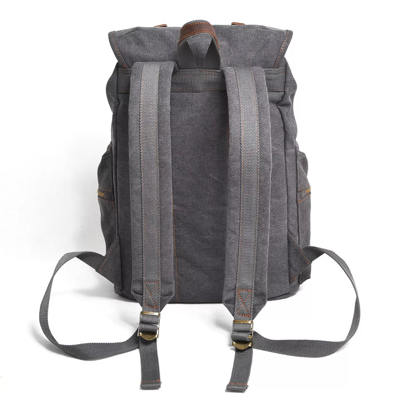 Men's casual canvas backpack with leather accents, dimensions 28x15x43cm