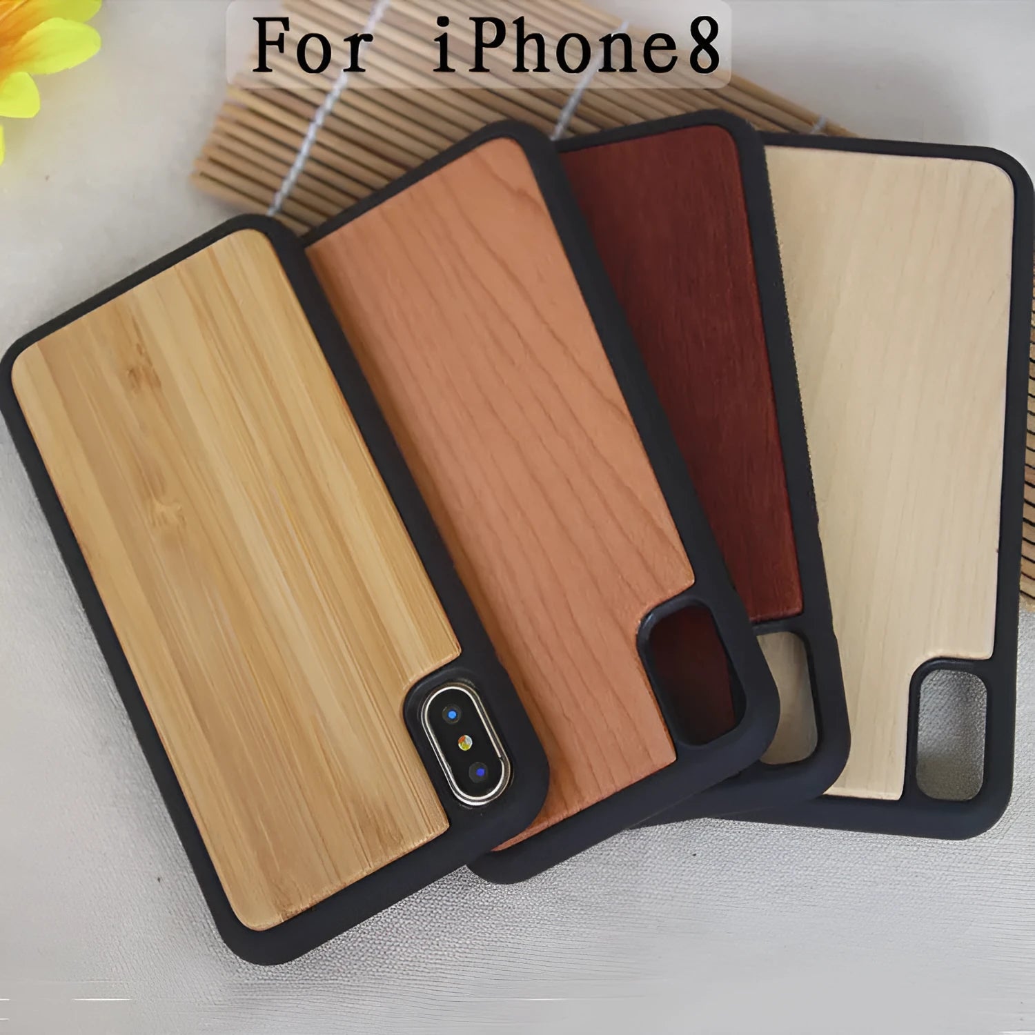 Wooden TPU iPhone case with carbonized bamboo back and flexible bumper in natural wood finish