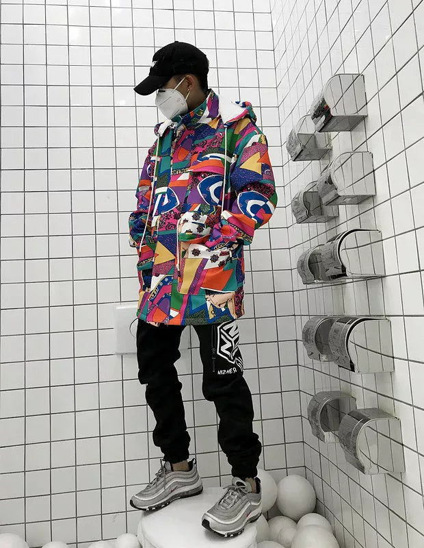 Graffiti Trench Coat in 100% cotton with unique urban design, available in multiple sizes