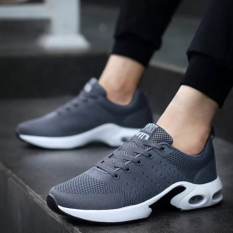 Korean Campus Style Couple Running Shoes with wedge heel in gray, blue, or black