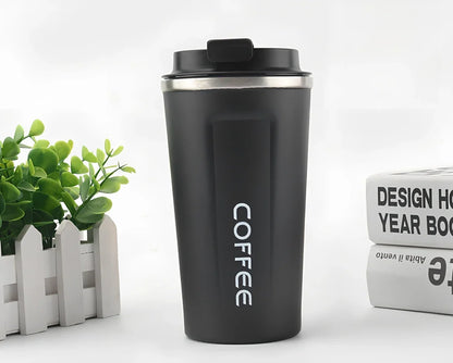 Stainless steel thermal vacuum coffee mug with double-layer insulation and spill-proof lid in multiple colour options