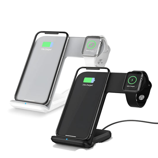 Black or white wireless charging pad for smartphones with 10W fast charging capability