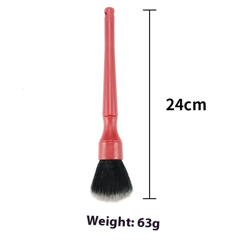 Soft nylon car detail brush with black blue or red handle for interior car cleaning and dashboard vent dust removal