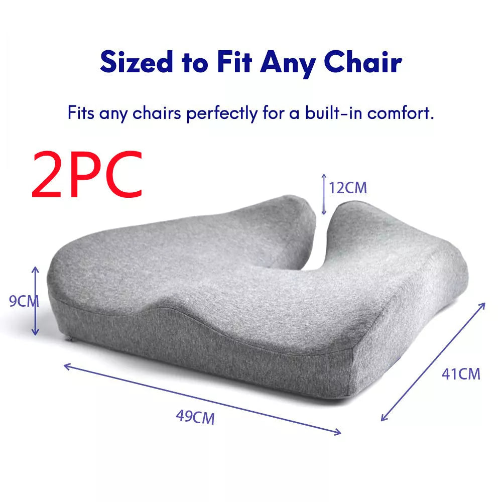 Memory foam ergonomic chair cushion in gray or black for car and office use