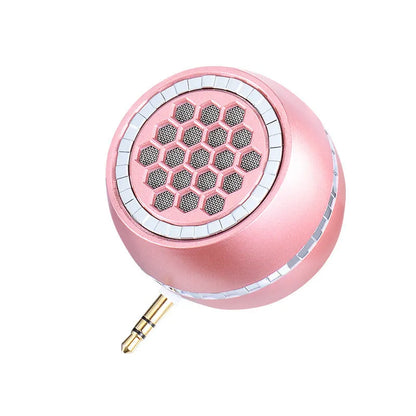 Universal external amplifier speaker in black, rose gold, and local gold colours with 5V power input.