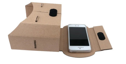 Virtual glasses: 3D carton VR glasses for mobile phones, corrugated paper construction, 153cm by 83cm size