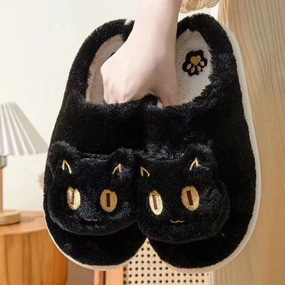 Cozy cat-themed plush slippers with soft, plush fabric and memory foam insoles for comfortable all-day wear