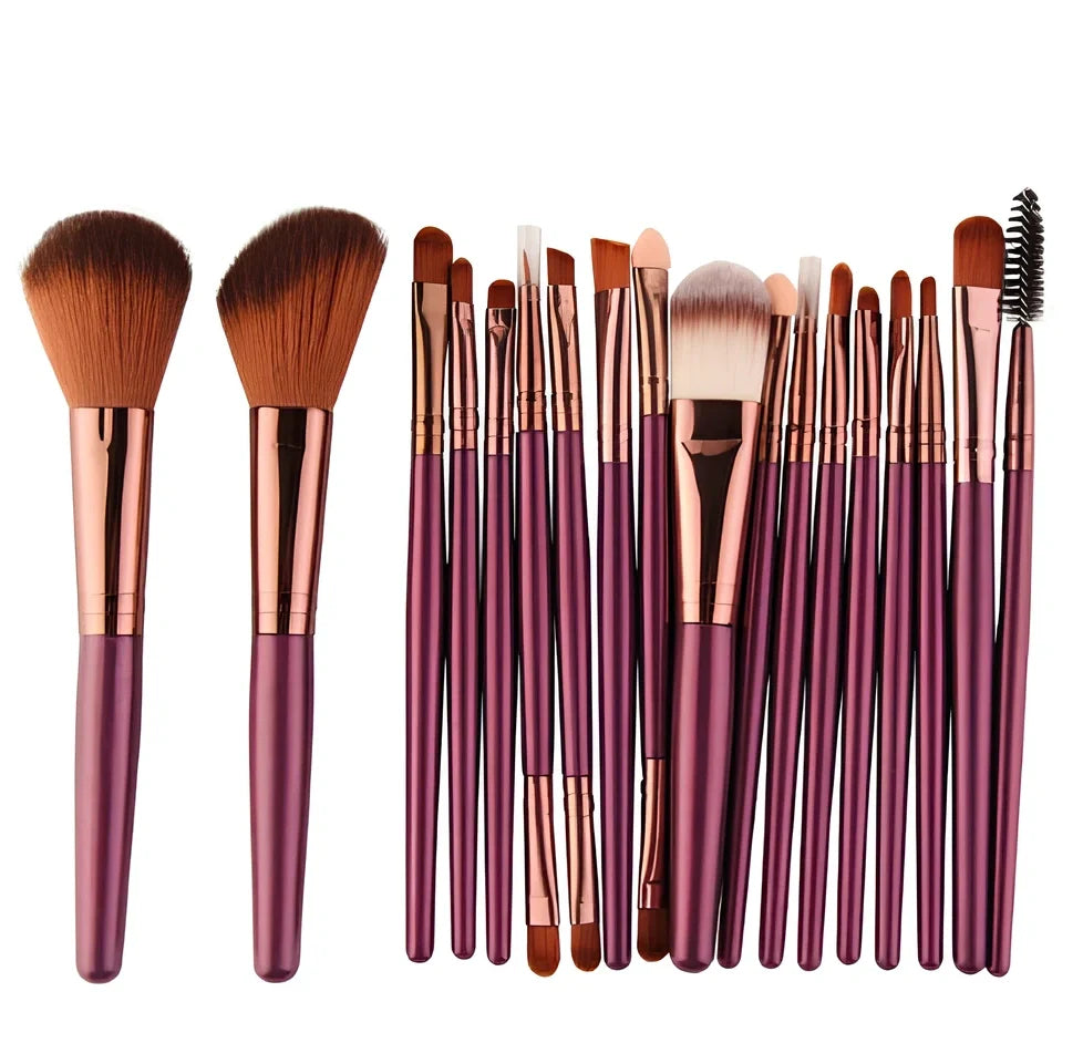 MAANGE 18-piece makeup brush set with fan-shaped tools and various brush heads