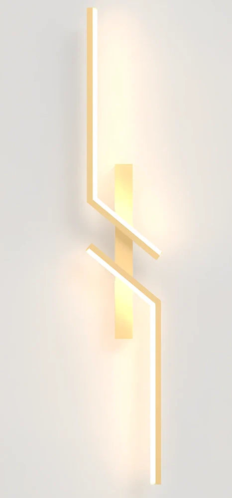 Modern minimalist strip wall lamp in black or gold, 60-120cm length with 3-colour LED lighting