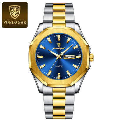 Men's steel strap quartz business watch with 9mm thickness in multiple colour options