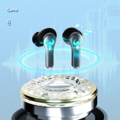 Black RIG wireless in-ear Bluetooth headphones with a secure fit for sports and gaming.
