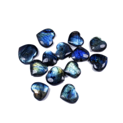 Natural pulled feldspar geometric heart pendant in ocean blue moonlight colours showing size variations