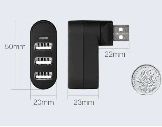 A black and a white USB 2.0 hub splitter with multiple ports.