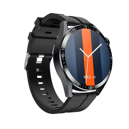 Black GS3 Max smartwatch with a 1.35-inch screen on a silicone wristband, showing health metrics and call interface.