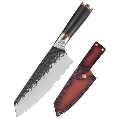 Forged Hammer Pattern Cutting Tool Stainless Steel Set with various knives and sheaths