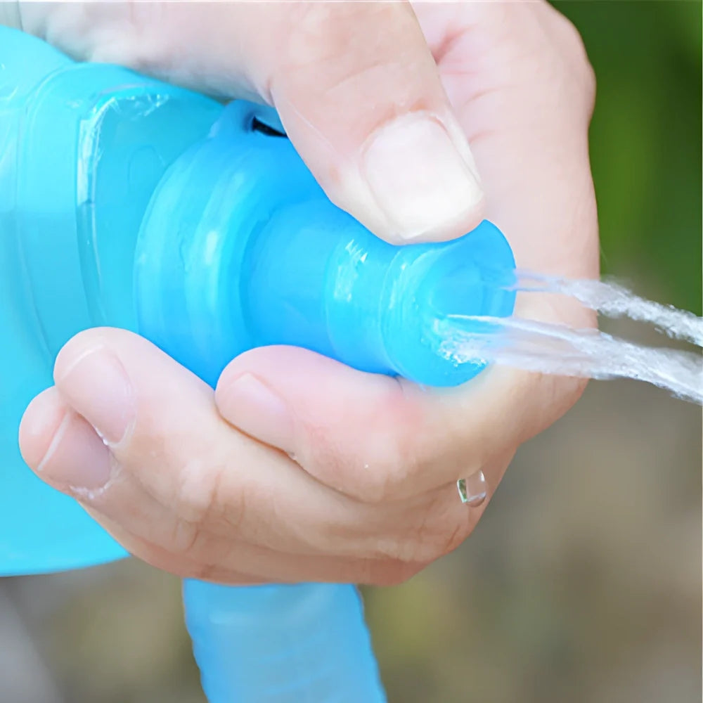 Sky blue folding TPU sports water bottle, 500ml capacity, leak-proof cap, collapsed view for portability