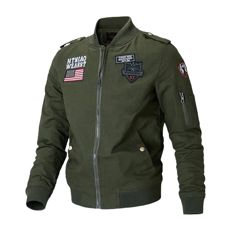 Men's flight jacket baseball uniform in khaki, black, and army green for autumn wear