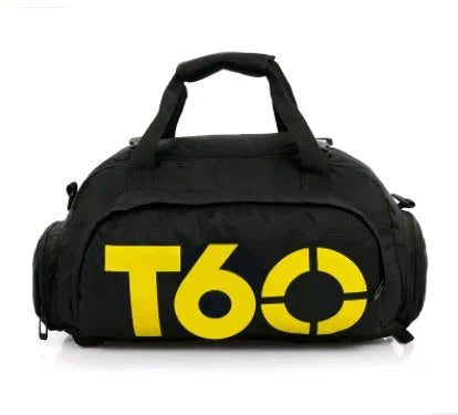Oxford cloth fitness bag with three shoulder straps, soft handle, printed text pattern, square vertical shape, Large size