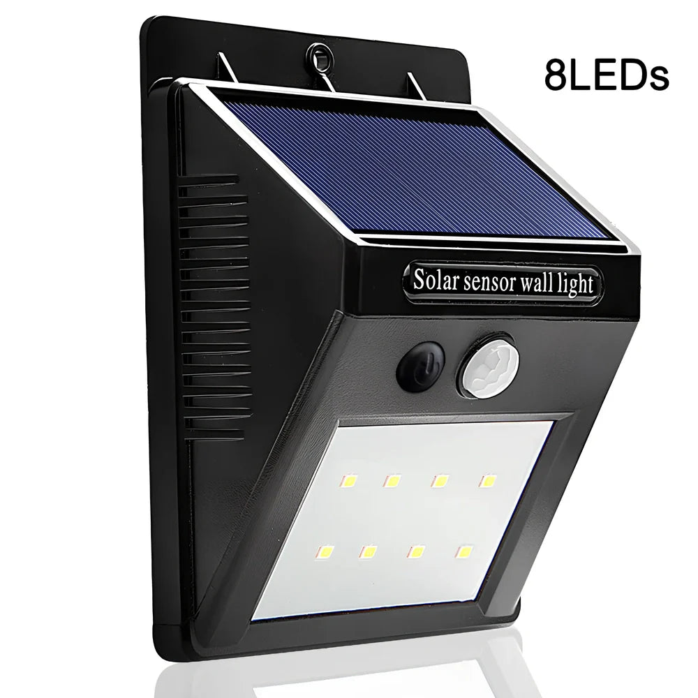 Solar sensor light in black ABS plastic with 20 LEDs and infrared motion detection, package 130x102x55mm