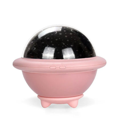 UFO-shaped starry sky light projection lamp in green, pink, or white, measuring 15.1 cm wide