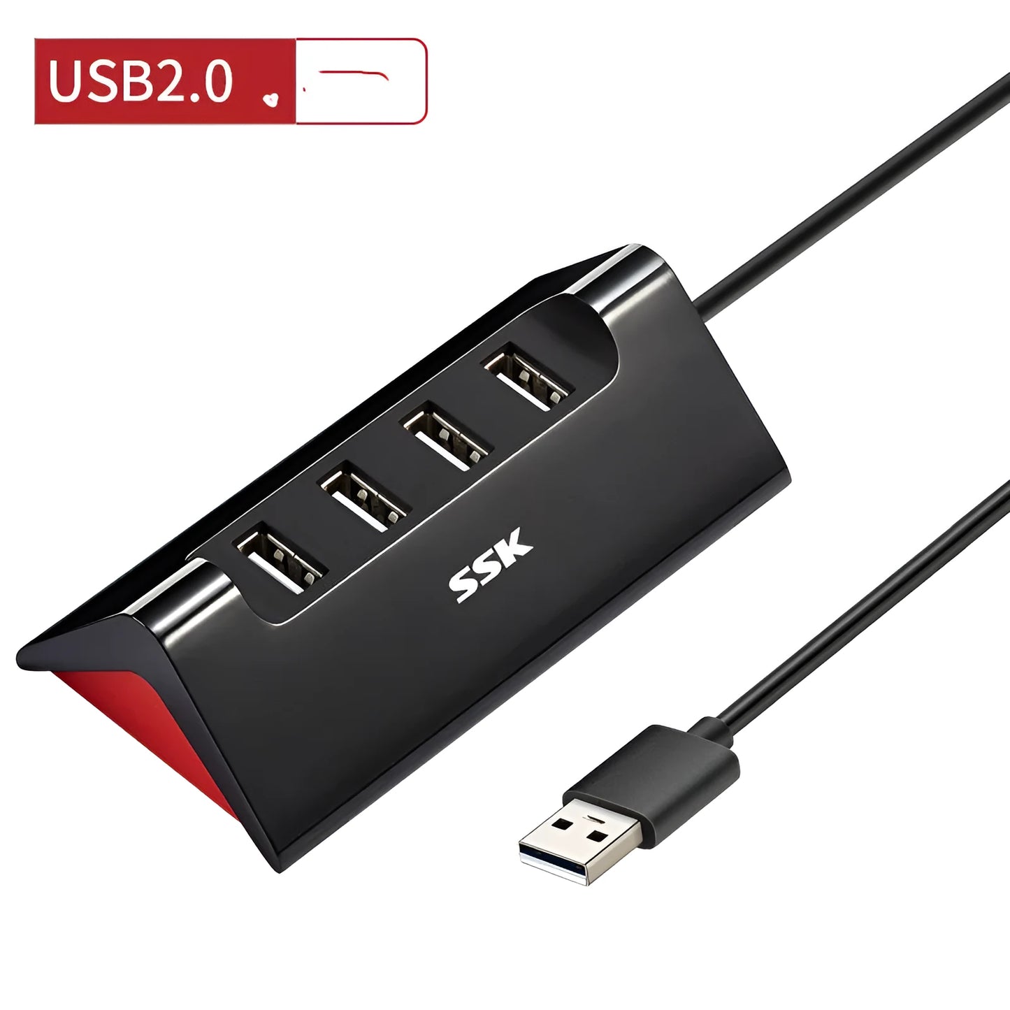 Black ABS plastic USB expansion dock with four USB ports and Micro USB power interface