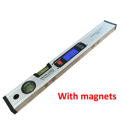 Magnetic digital angle meter with LCD display showing degree measurement on metal surface