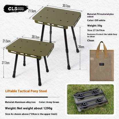 CLS aluminium folding camping stool converted into a small table with a green PU mat top