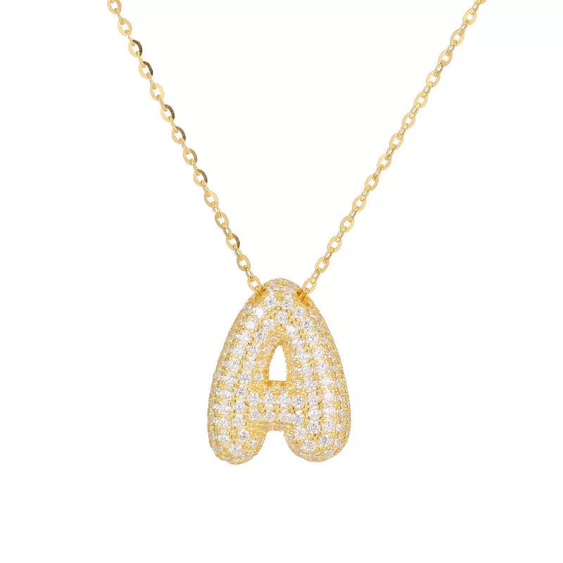 Stainless steel initial pendant necklace with zircon accents, personalized with your choice of letter.
