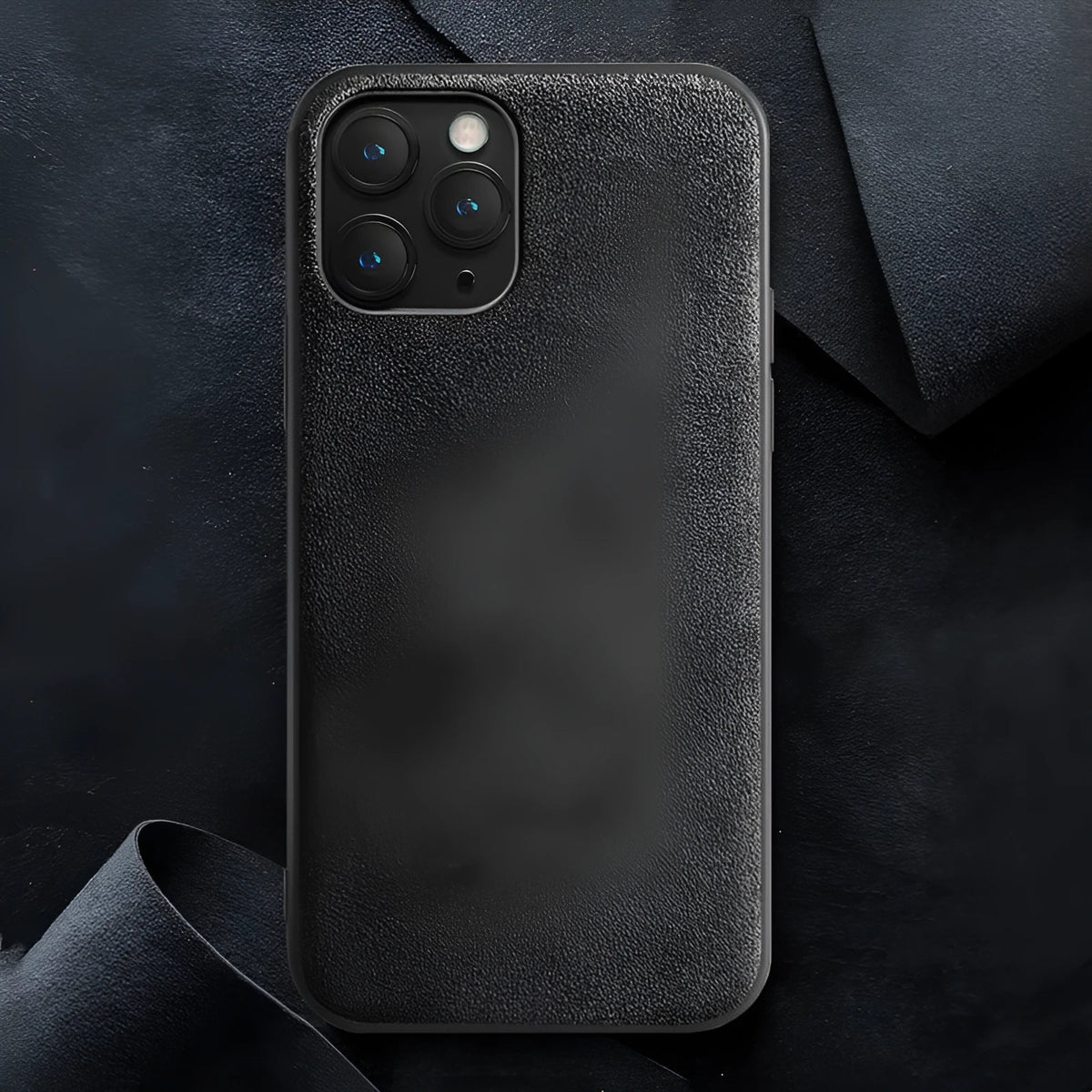 Suede full-cover iPhone case in dark blue, dark night green or elegant black colours
