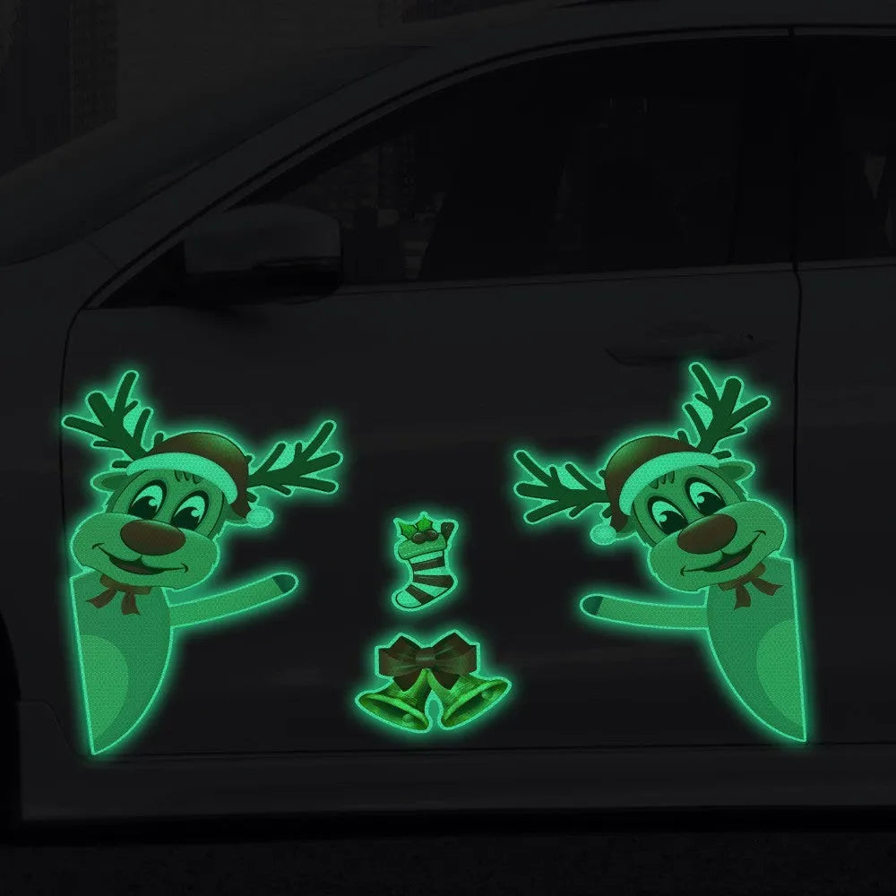 Christmas elk bell cartoon magnetic bumper sticker with luminous reflective design