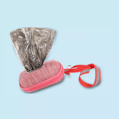 Portable dog poop bag dispenser in dark grey, rose red, or lake blue with EVA and dragon dance cloth construction