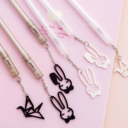Decorative gel pen with rabbit pendant charm and 0.38mm fine tip