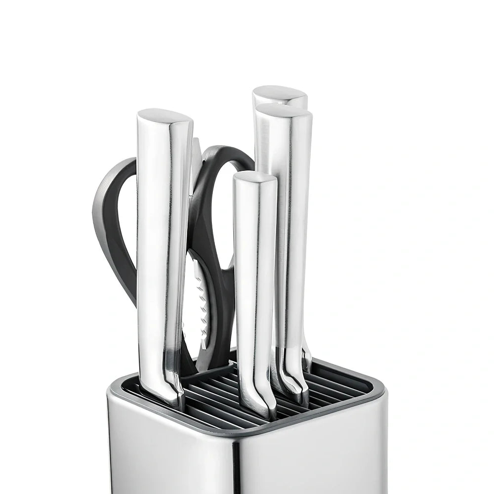 Stainless steel knife holder storage bucket with free insertion design for kitchen organisation