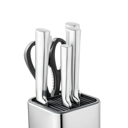 Stainless steel knife holder storage bucket with free insertion design for kitchen organisation