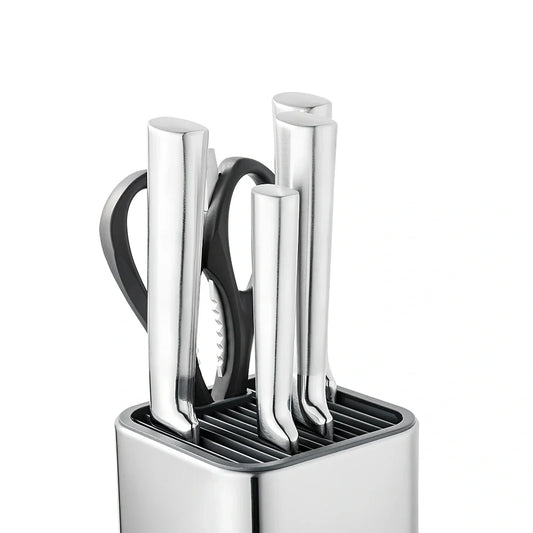 Stainless steel knife holder storage bucket with free insertion design for kitchen organisation