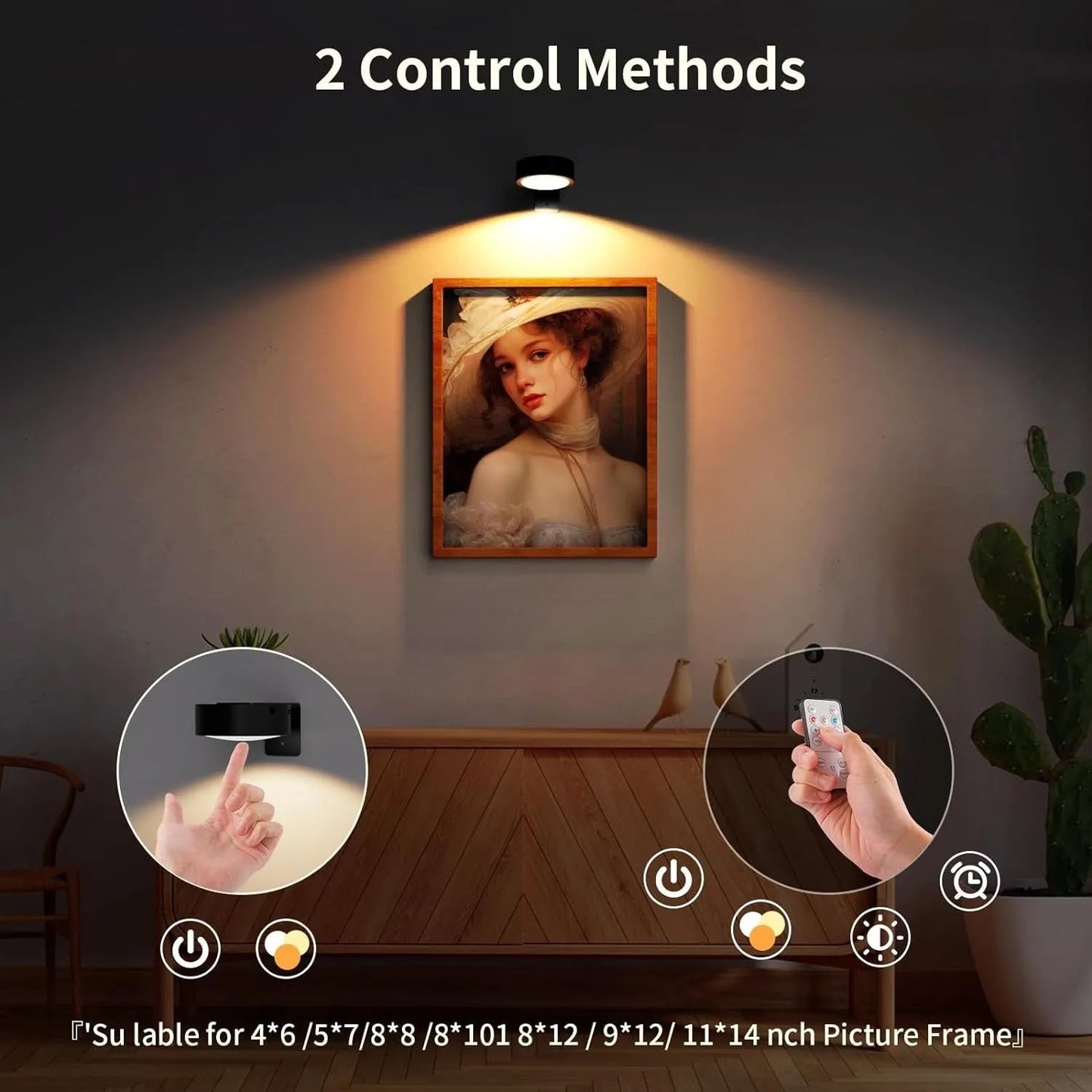Black magnetic LED painting lamp with remote control on a white wall.