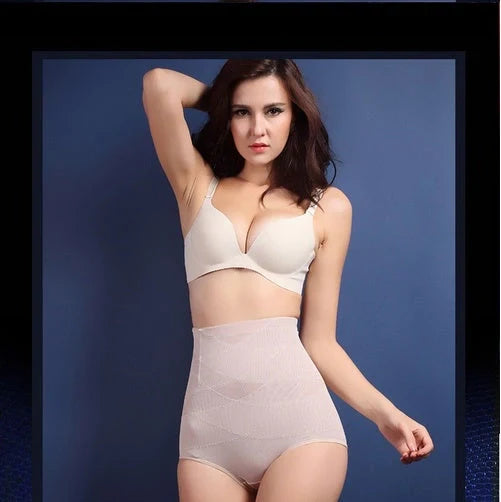 Women's high waist postpartum belly shaping pants in black and beige for comfort and support.