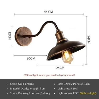 Retro-style villa courtyard wall lamp in silver or copper finish with adjustable mounting angles