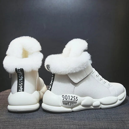 White warm snow boots, high upper, recycled leather and sheepskin leather, polyurethane sole, sizes 35-40