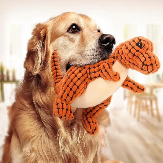 Durable dinosaur-shaped chew toys made of soft, high-quality materials for large dogs to play with and chew on