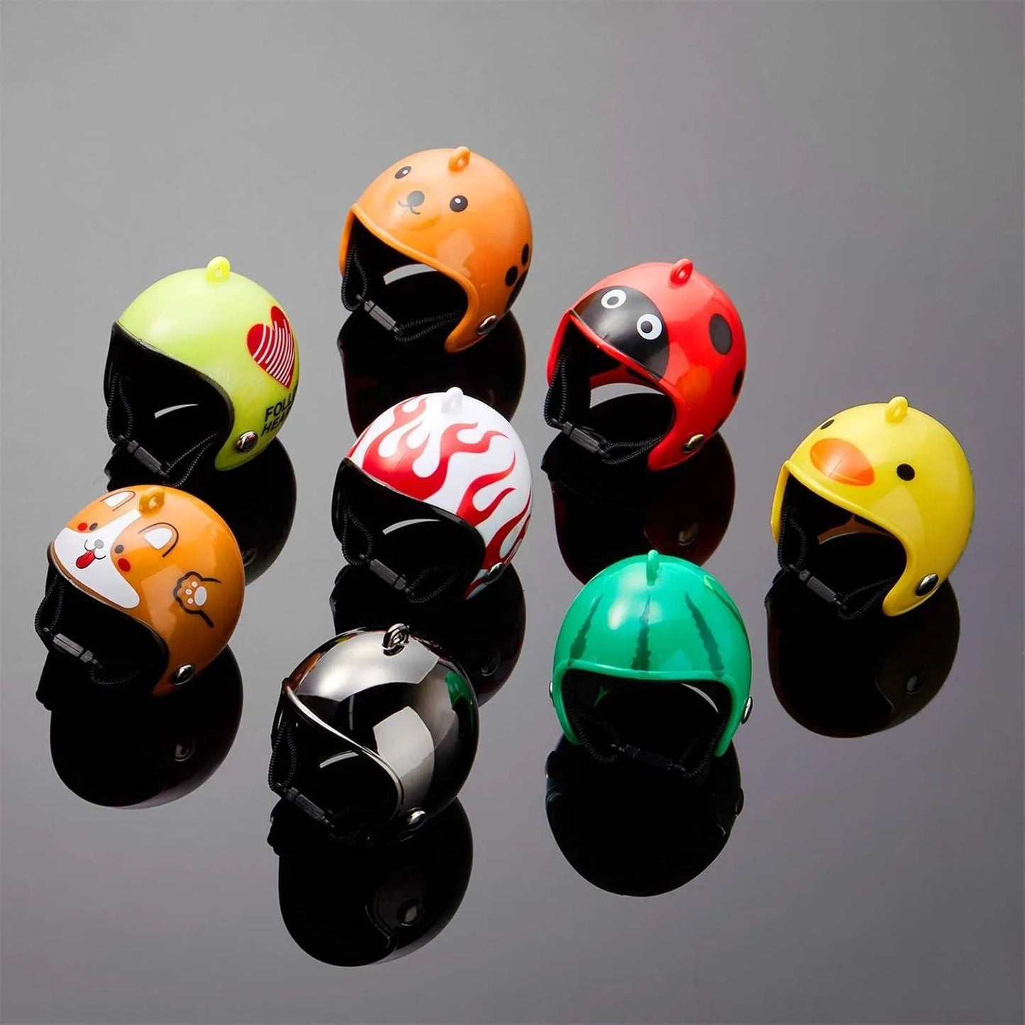 Small adjustable pet helmet for chickens and birds with sponge lining in various costume designs