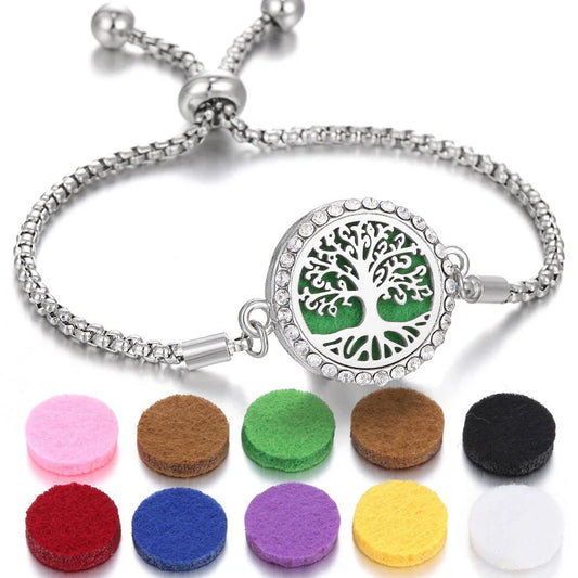Aromatherapy bracelet with essential oil diffuser locket, featuring a variety of stylish charms and shapes
