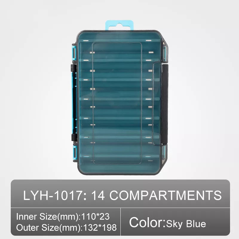 Double-layer bait storage box in vibrant orange or sky blue with Y groove and drain hole