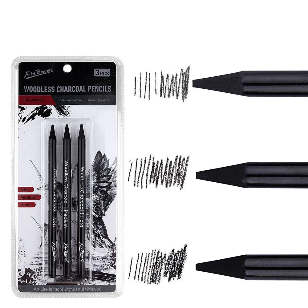 Wood-free graphite sketching pencils in six hardness grades: HB, 2B, 4B, 6B, 8B, EE with solid graphite cores