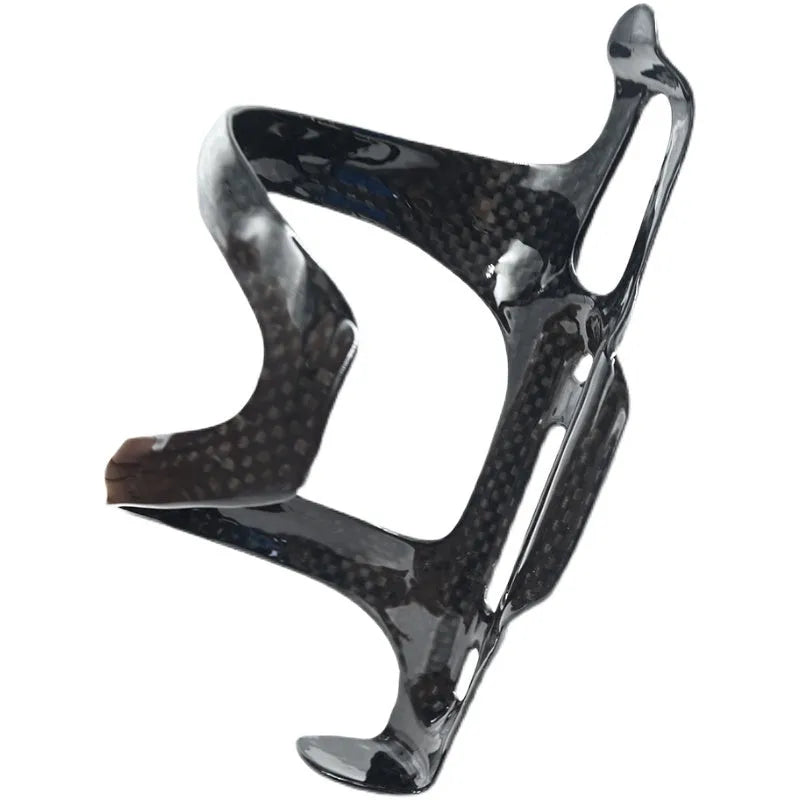 Black carbon fibre side pull water bottle cage for bicycles with 145mm height and 76mm width dimensions