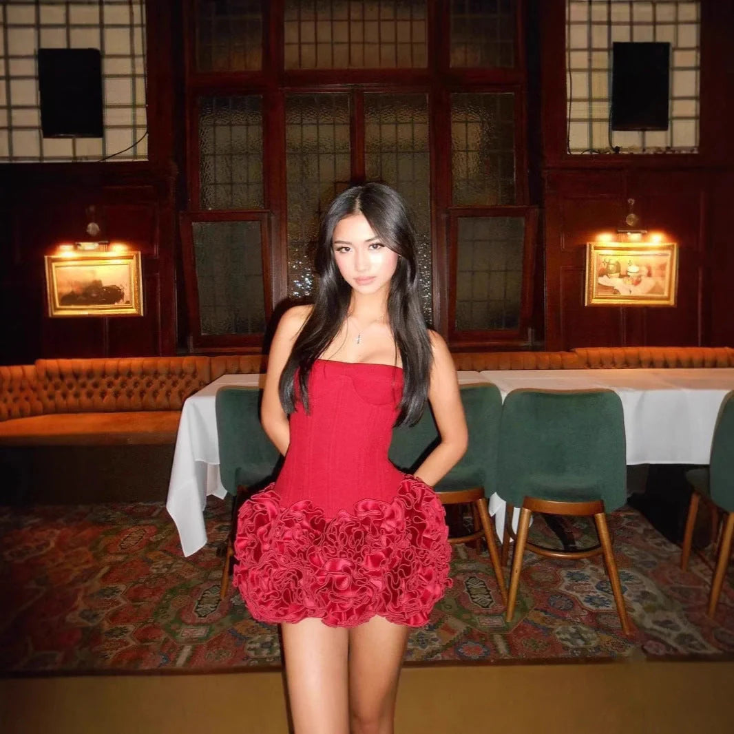 Women's adjustable strapless tube top and mini skirt party dress set in various colors