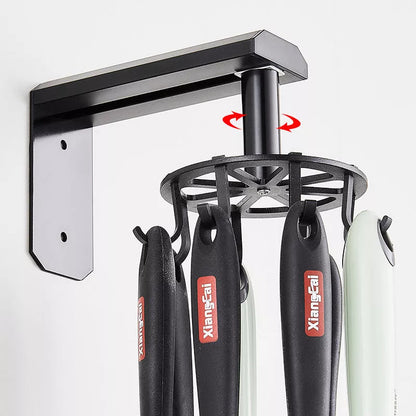 Space Aluminum Kitchen Rotating Hook Rack with 6 hooks in black or silver