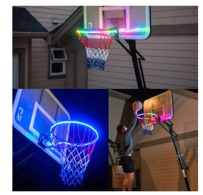Induction Color Changing Basketball Frame Light attached to rim, illuminating at night