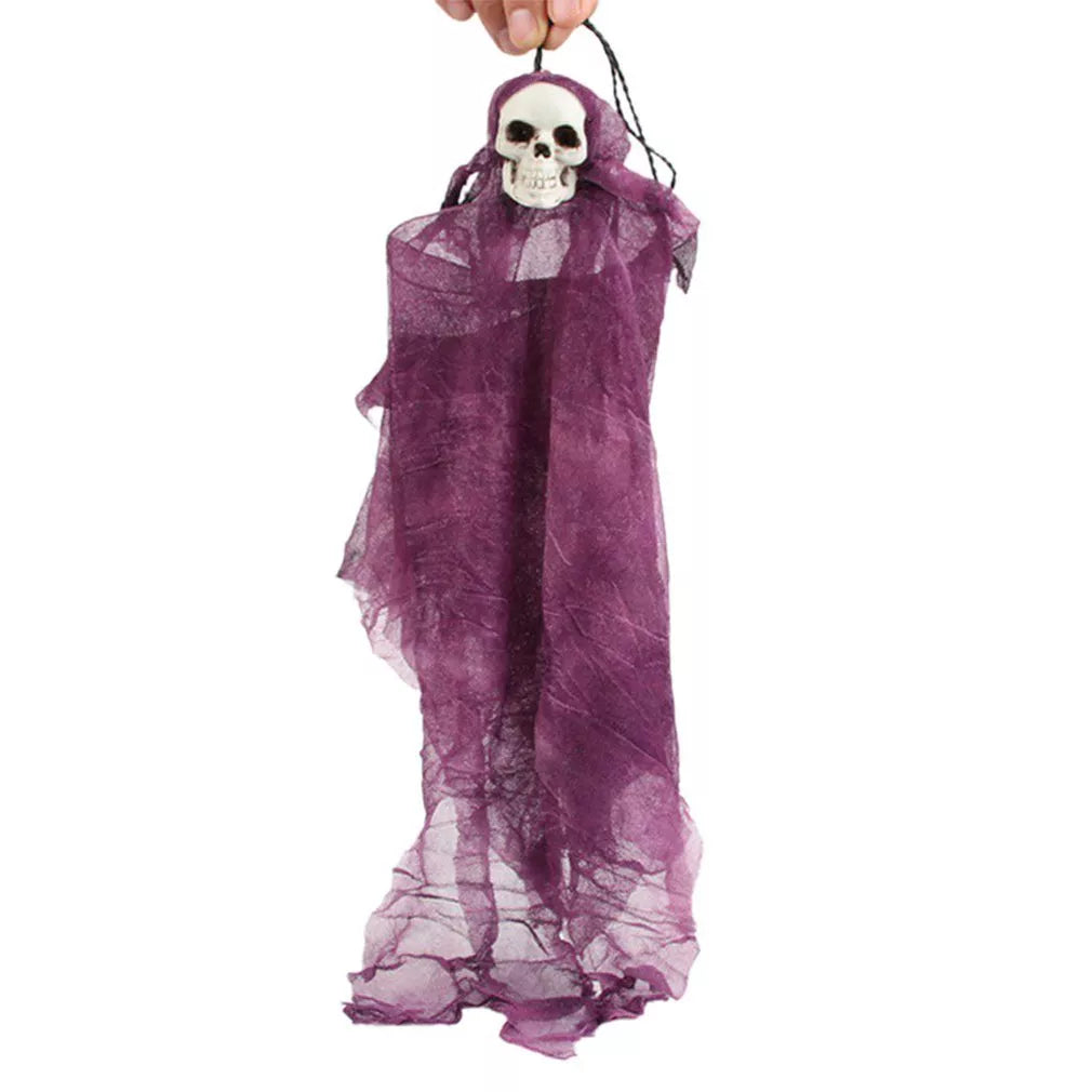 Little Hanging Ghost Haunted House Ornament Doll in purple, blue, gray, or orange