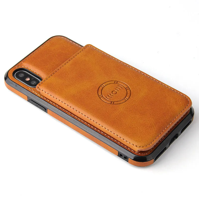 Card wallet leather case for iPhone 11 in solid colour, showing back slot for 3 cards